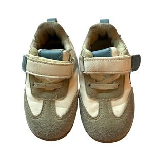 First Steps Toddler Sneakers Size 5 White Gray Blue Lightning Bolt Velcro